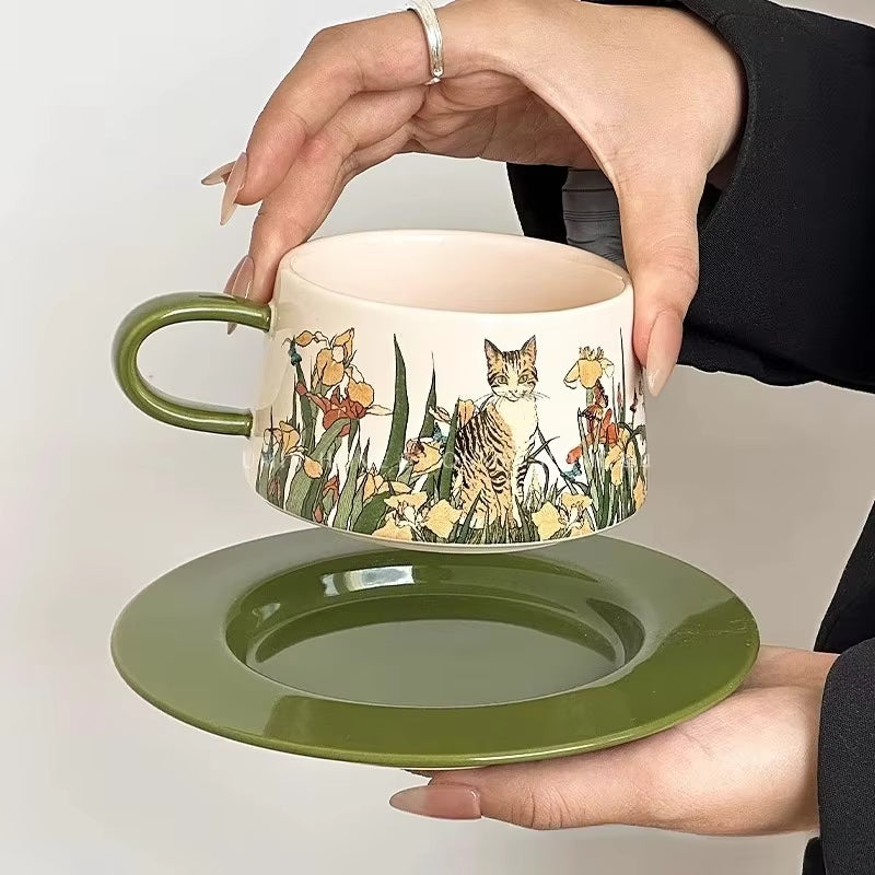 Vintage Hand-Painted Cat Mug Set – Cute Coffee Cups for Cat Lovers