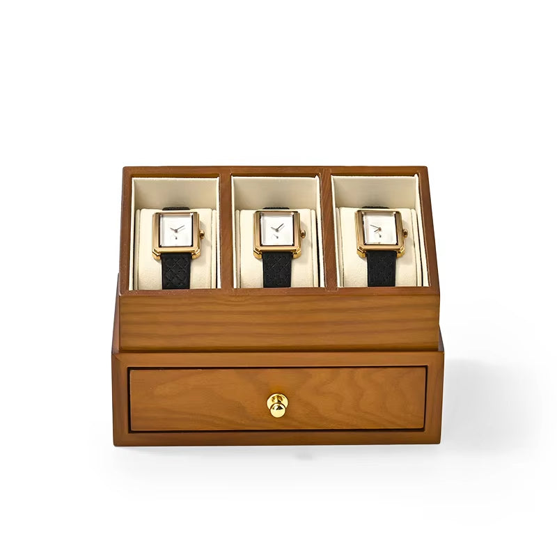 Wooden Watch Display Case – Double-Layer Watch Storage Organizer
