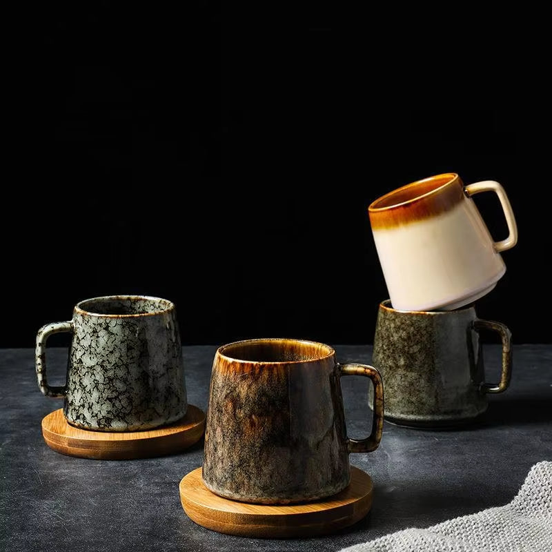 Wabi-Sabi Ceramic Couple Mugs – Ash-Glazed Japanese Tea Cup Set