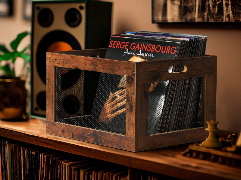 Solid Wood Vinyl Record Storage Crate – LP Collection Organizer Cube