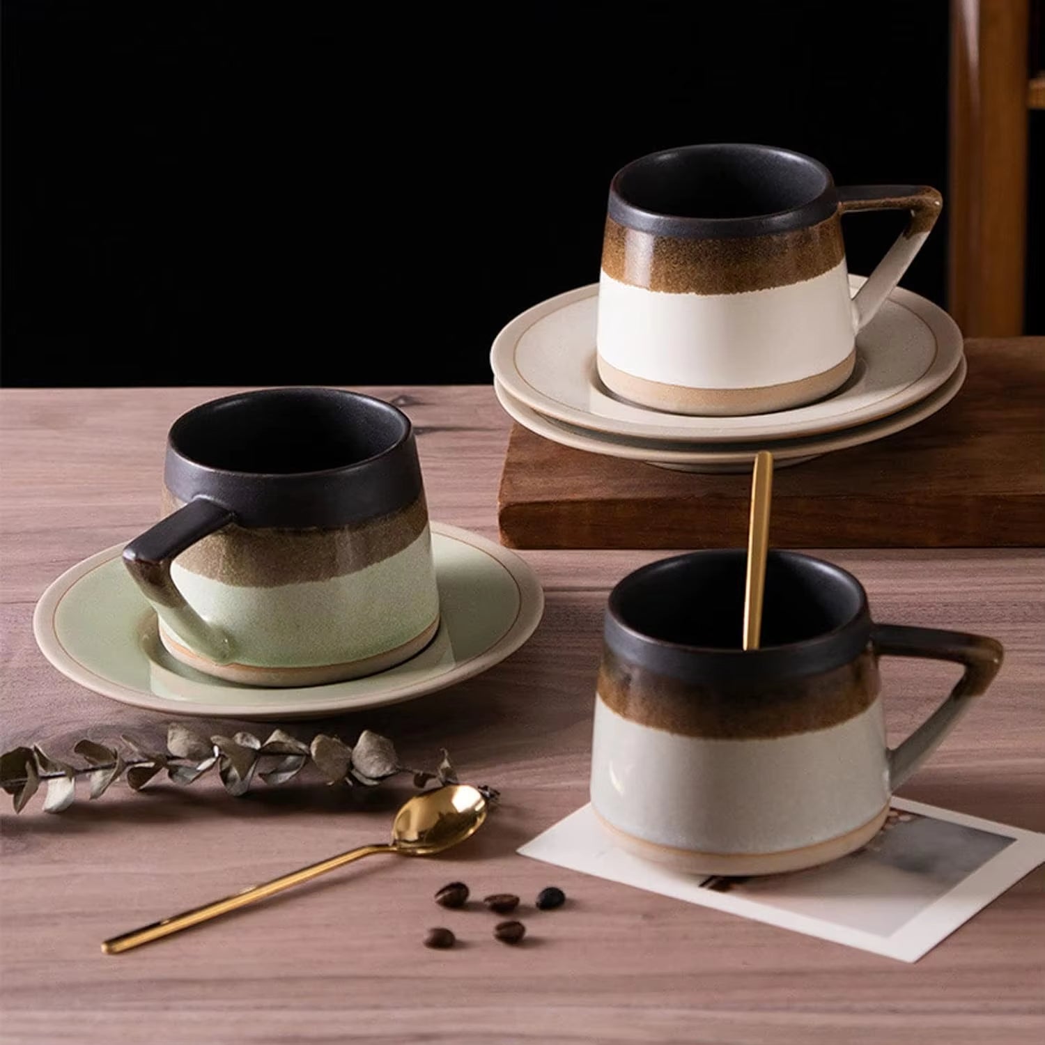 Galaxy Ceramic Mug & Rotating Saucer Set – Unique Cosmic Coffee Cup