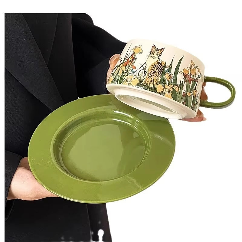 Vintage Hand-Painted Cat Mug Set – Cute Coffee Cups for Cat Lovers