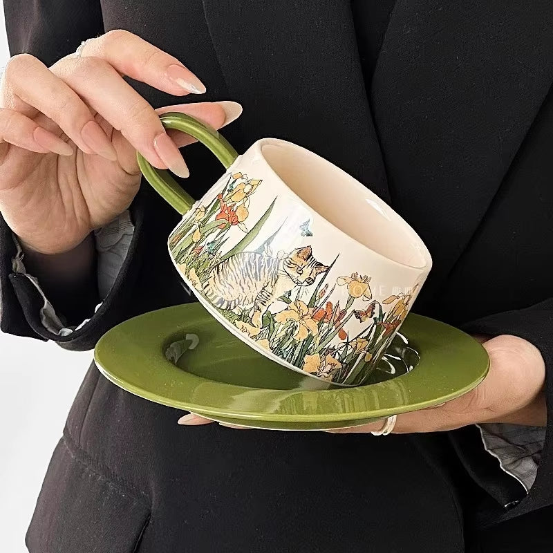 Vintage Hand-Painted Cat Mug Set – Cute Coffee Cups for Cat Lovers