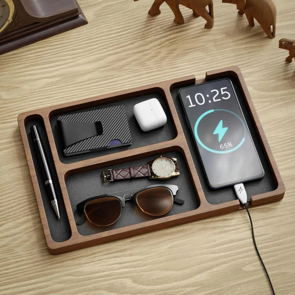 Solid Wood Multi-Compartment Storage Organizer – Versatile Desktop Box