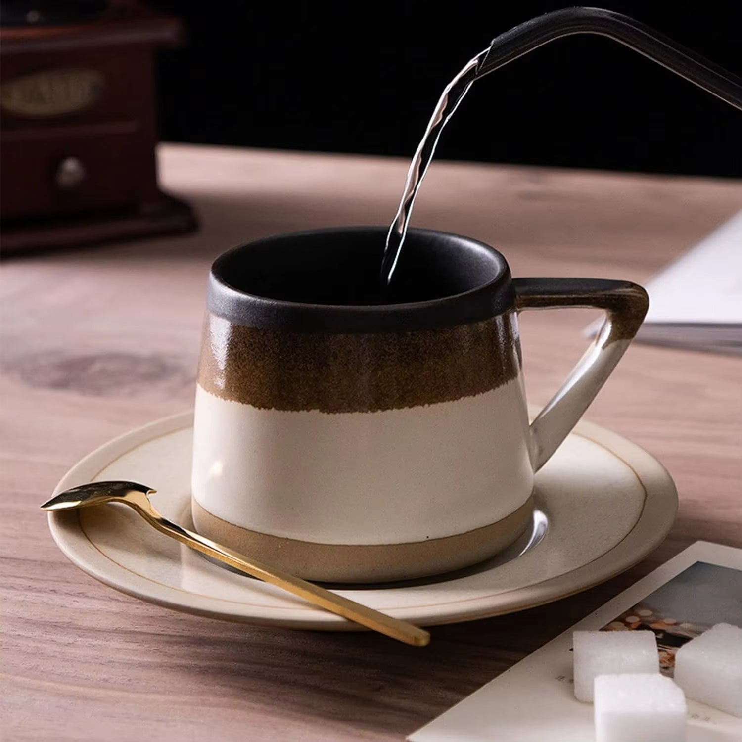 Galaxy Ceramic Mug & Rotating Saucer Set – Unique Cosmic Coffee Cup