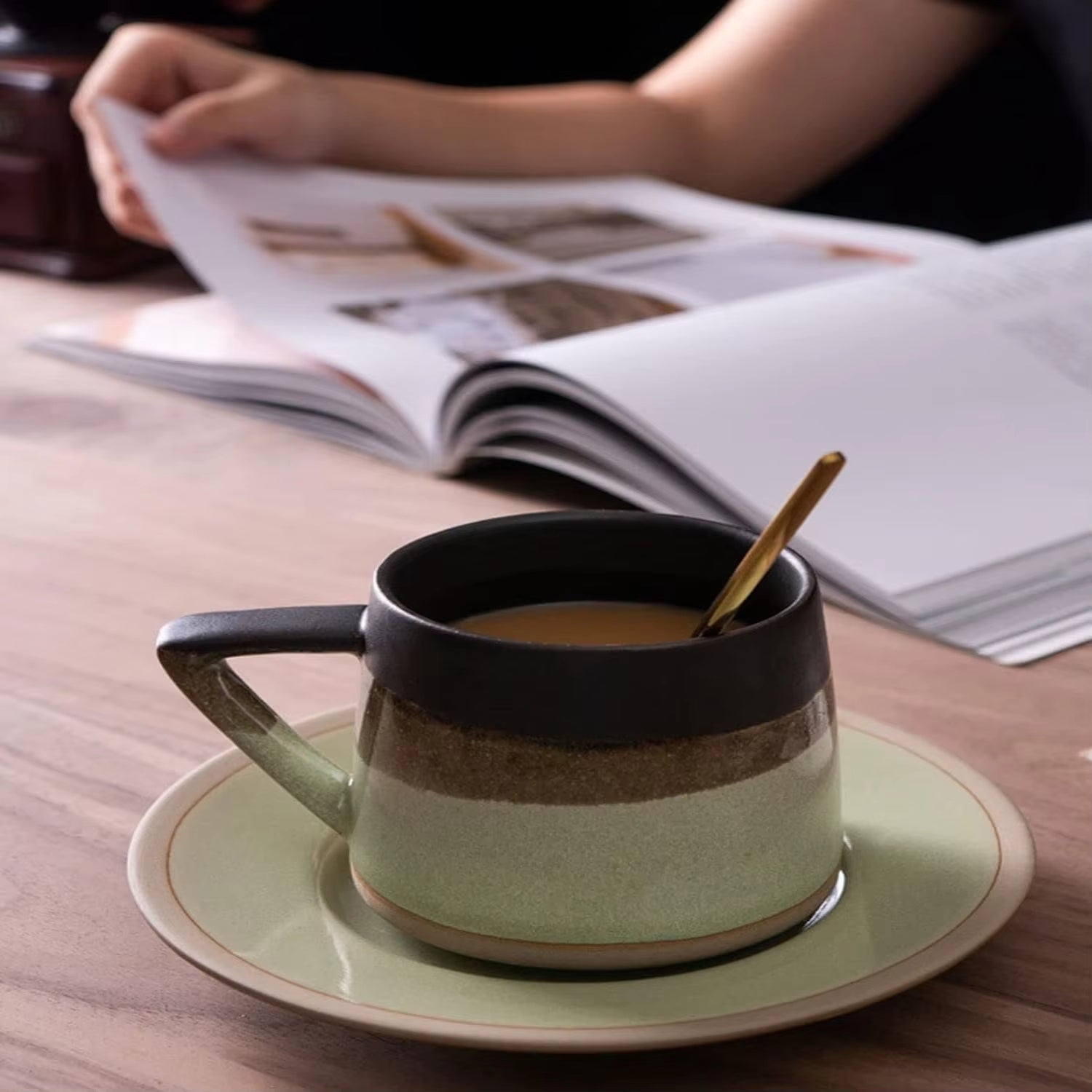 Galaxy Ceramic Mug & Rotating Saucer Set – Unique Cosmic Coffee Cup