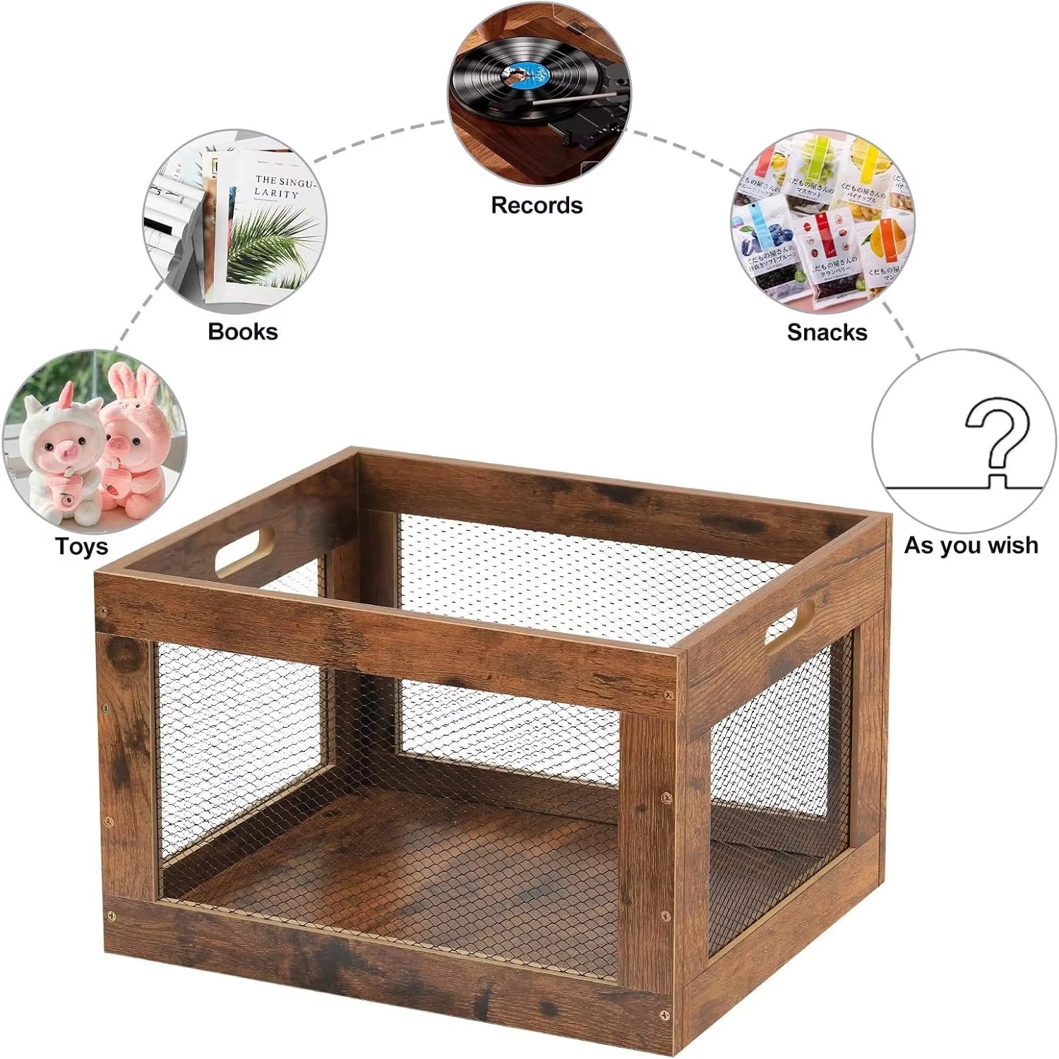 Solid Wood Vinyl Record Storage Crate – LP Collection Organizer Cube