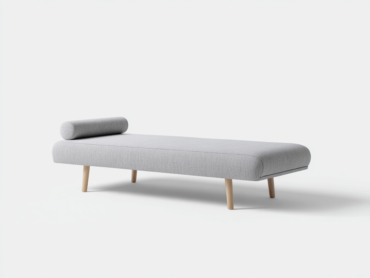 Tumbona de tela 195×75×44 cm gris claro/roble claro para Dormitorio diseño minimalista con bordes curvos-Valenlahome