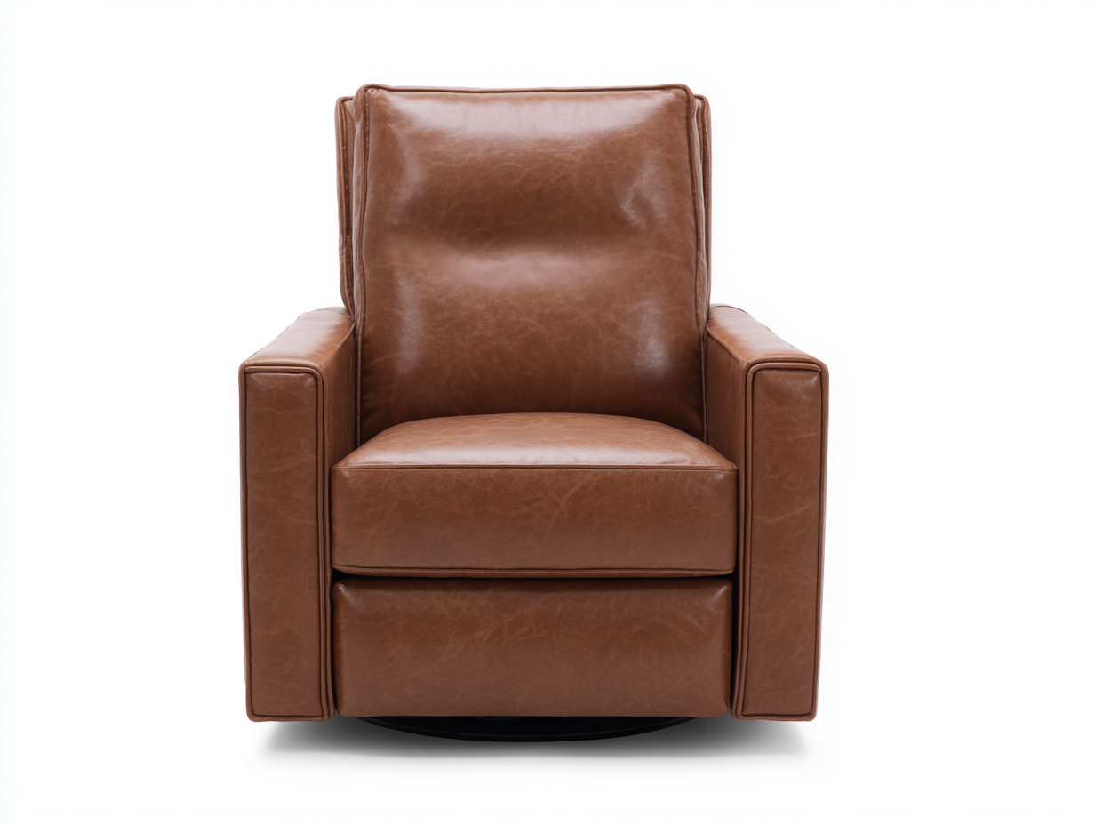 Sillón sofá giratorio de piel sintética 88×91×100 cm – marrón coñac/negro – respaldo alto para sala de estar-Fazeniadecor