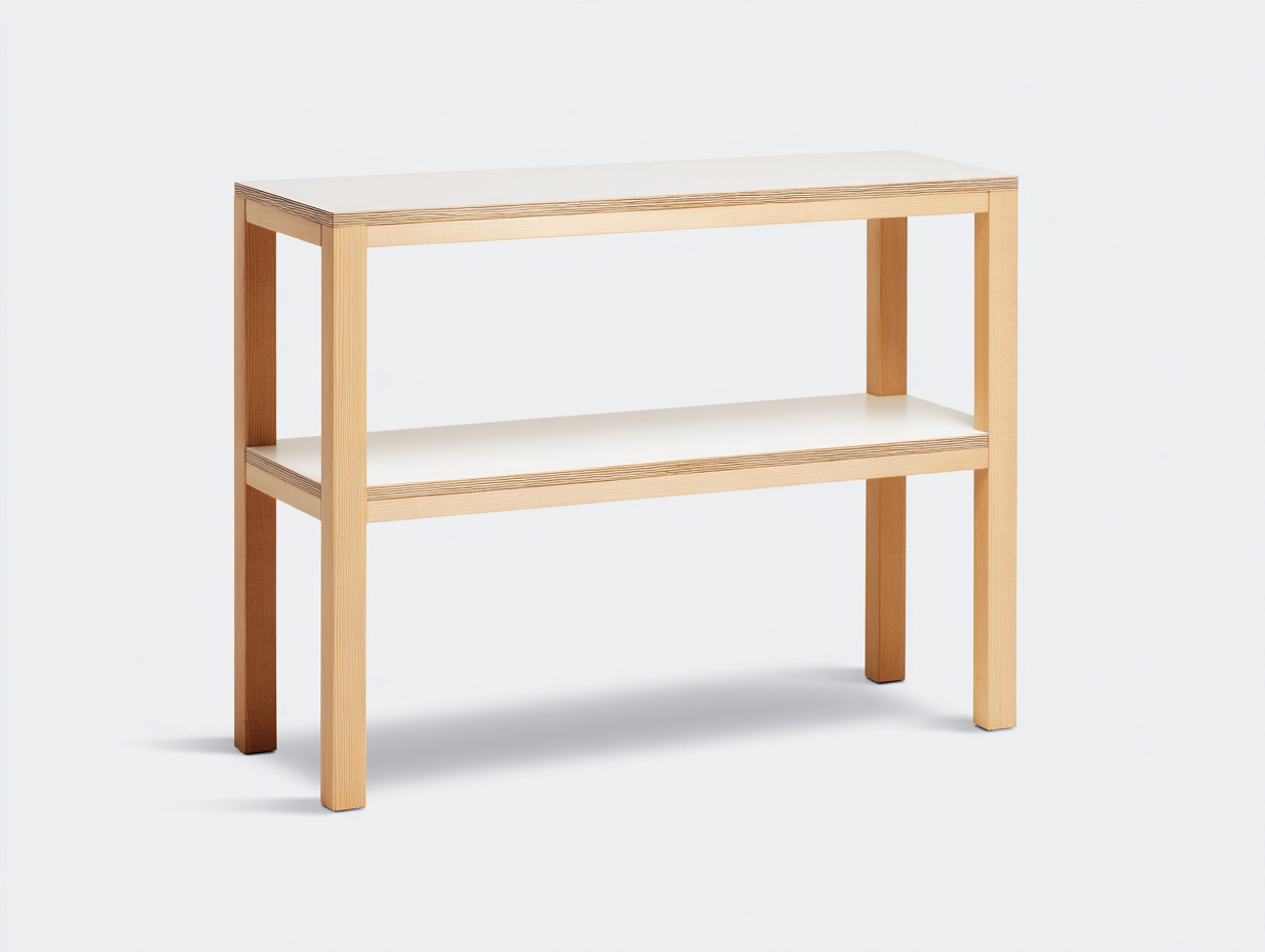 Consola estrecha de madera 100×34×82 cm – blanco mate/madera natural – balda abierta para sala de estar-Fazeniadecor