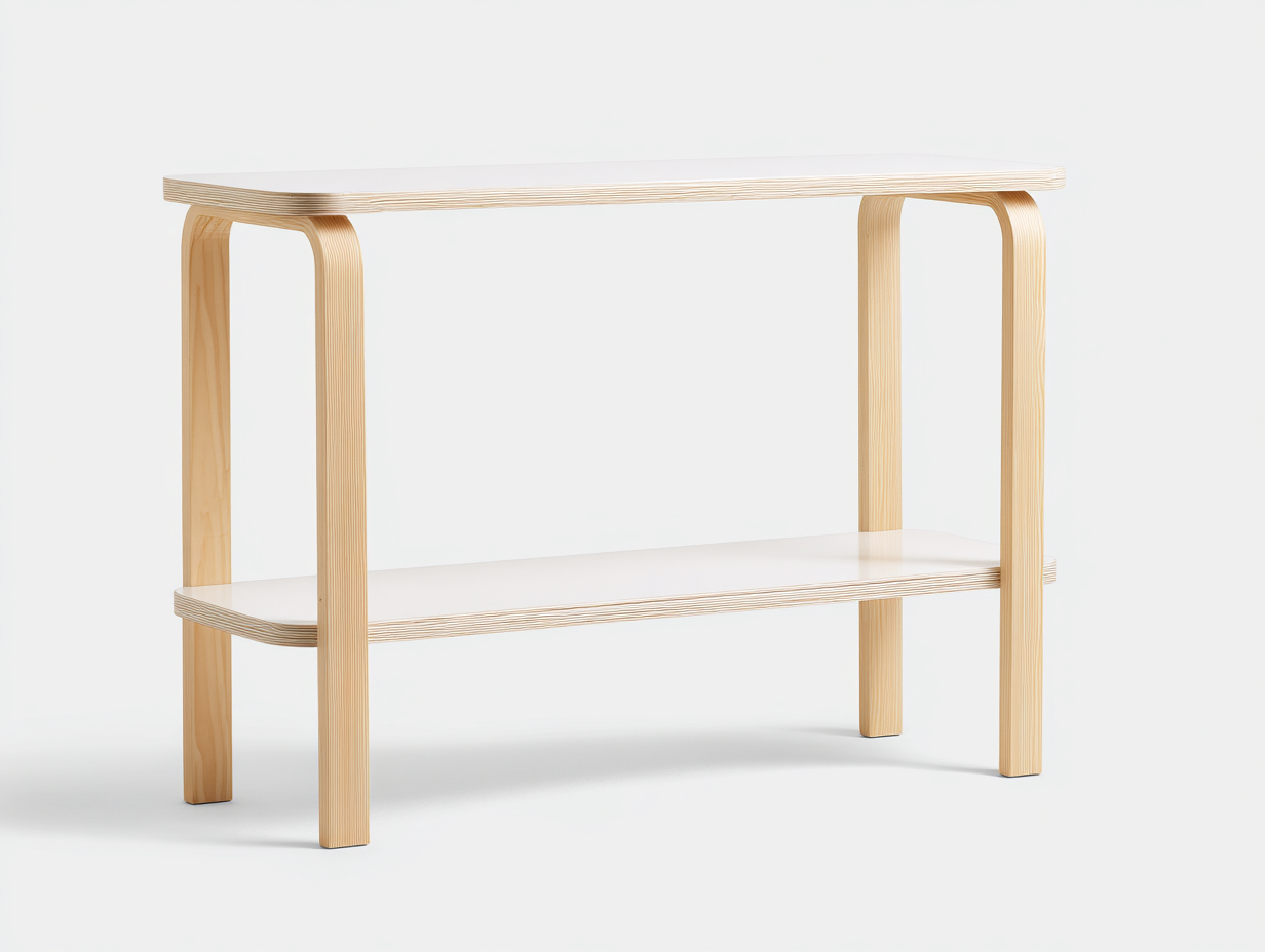 Consola de madera contrachapada 120×35×78 cm - blanco/madera natural - con estante inferior para sala de estar-Fazeniadecor