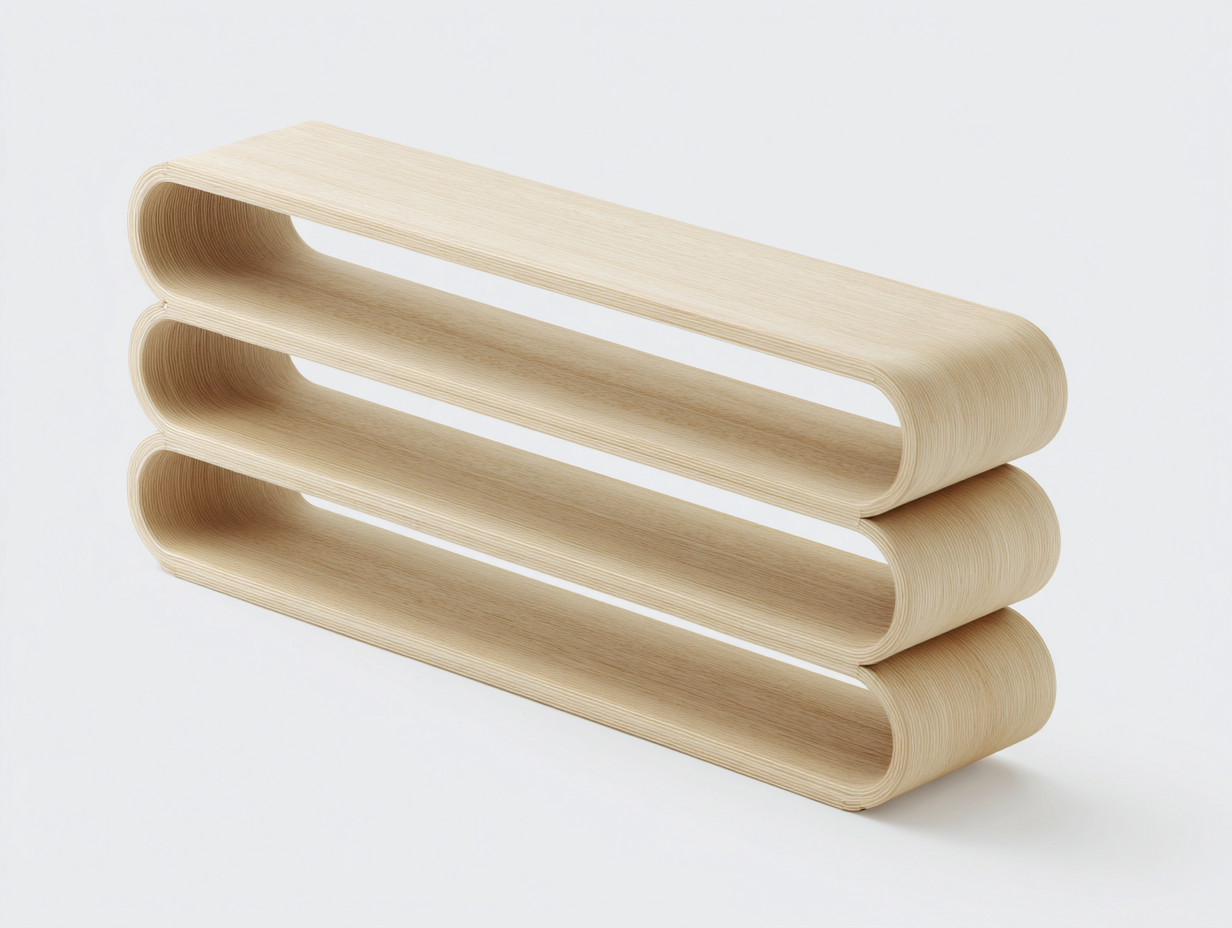 Consola de madera curvada 125×36×72 cm – madera natural – diseño ondulado de tres niveles para sala de estar-Fazeniadecor