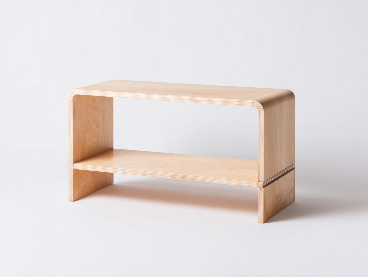 Consola de madera curvada 110×40×70 cm – madera natural – estante inferior de diseño minimalista para sala de estar-Fazeniadecor