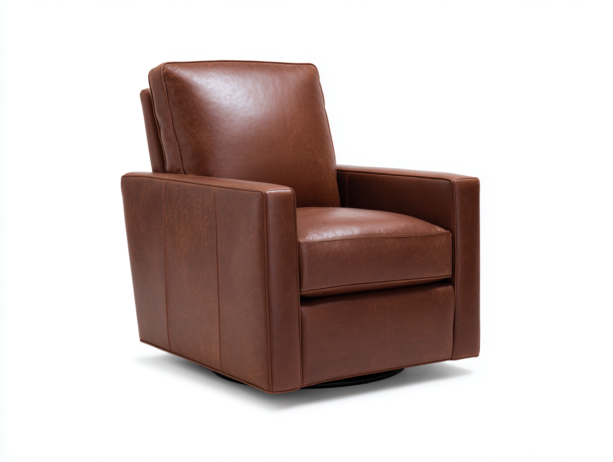 Sillón sofá tapizado de piel sintética 88×91×100 cm – marrón coñac/negro – base giratoria y brazos rectos para sala de estar-Fazeniadecor