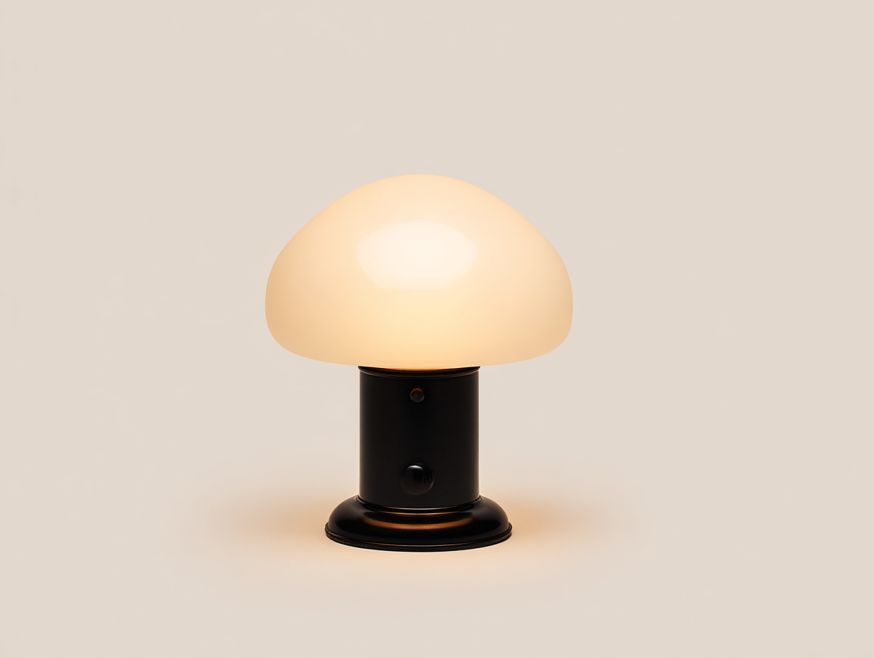 Lámpara de mesa de vidrio opalino 28×28×36 cm – blanco opal/negro – pantalla tipo seta con interruptor integrado-Fazeniadecor
