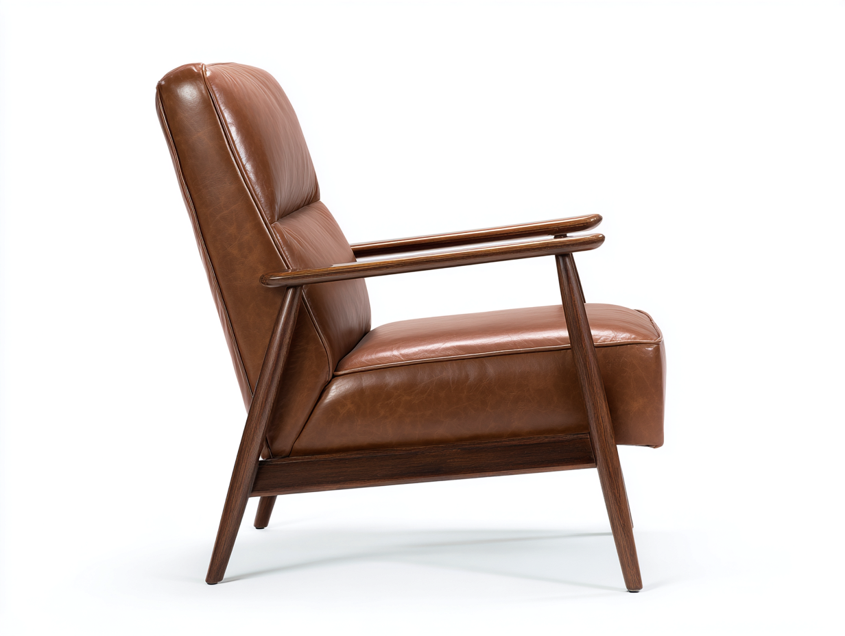 Sillón sofá efecto cuero y madera 72×82×98 cm - marrón caramelo - estilo retro con reposabrazos abiertos-Fazeniadecor