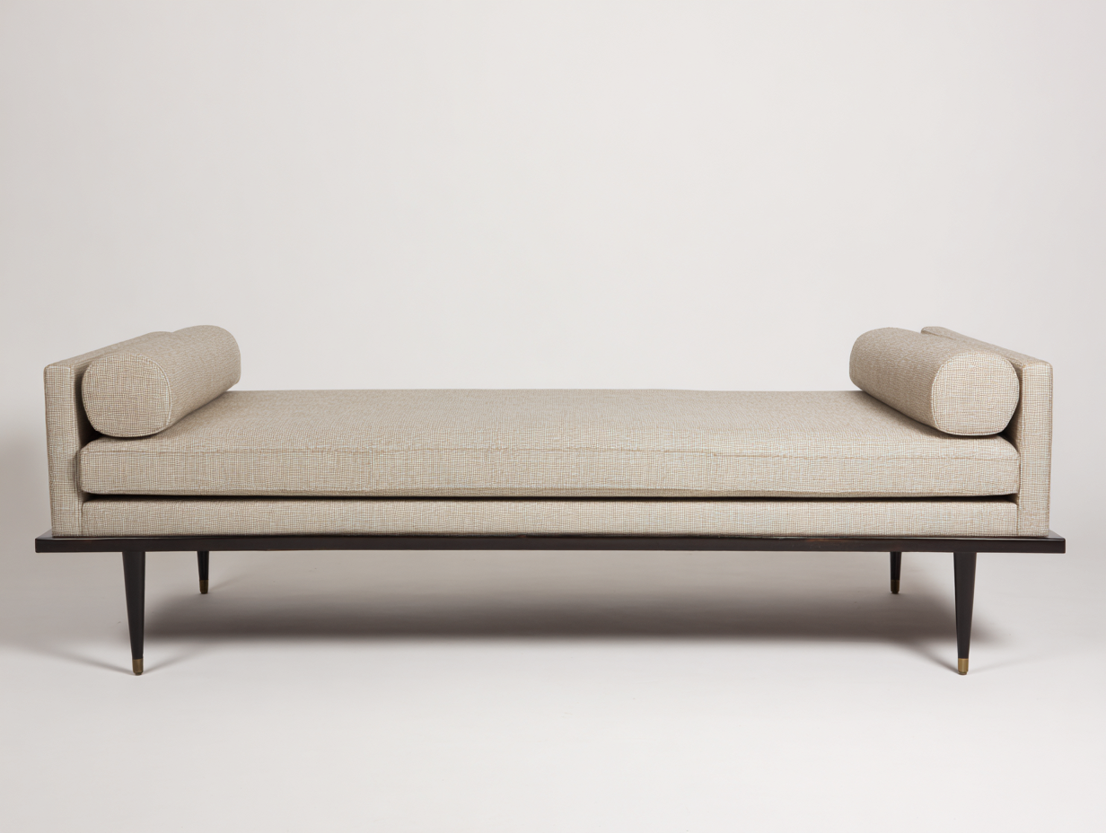 Sofá cama de día tapizado 195×78×69 cm – beige/negro – base elevada de estilo contemporáneo para sala de estar-Fazeniadecor