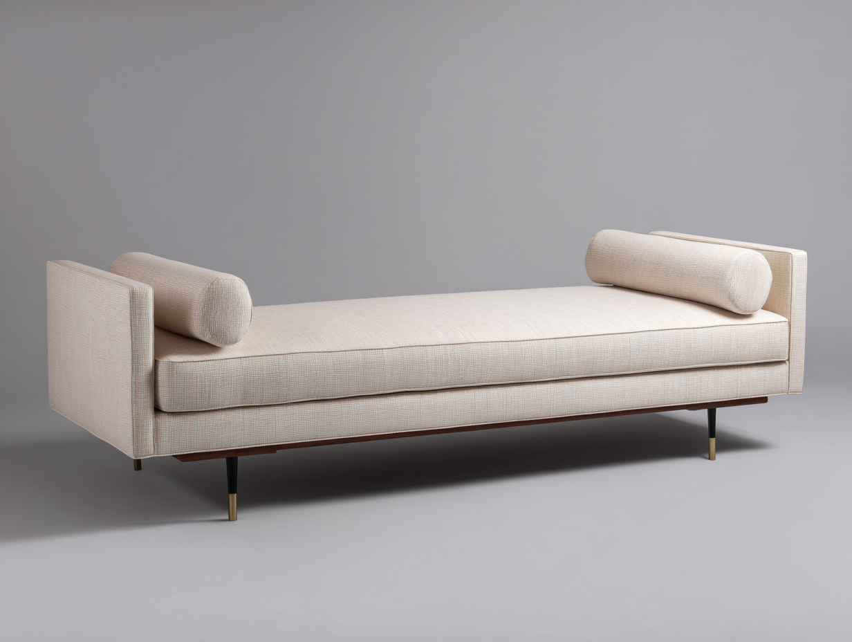 Sofá cama de día de tejido 210×84×70 cm - marfil - estilo minimalista con base elevada-Fazeniadecor