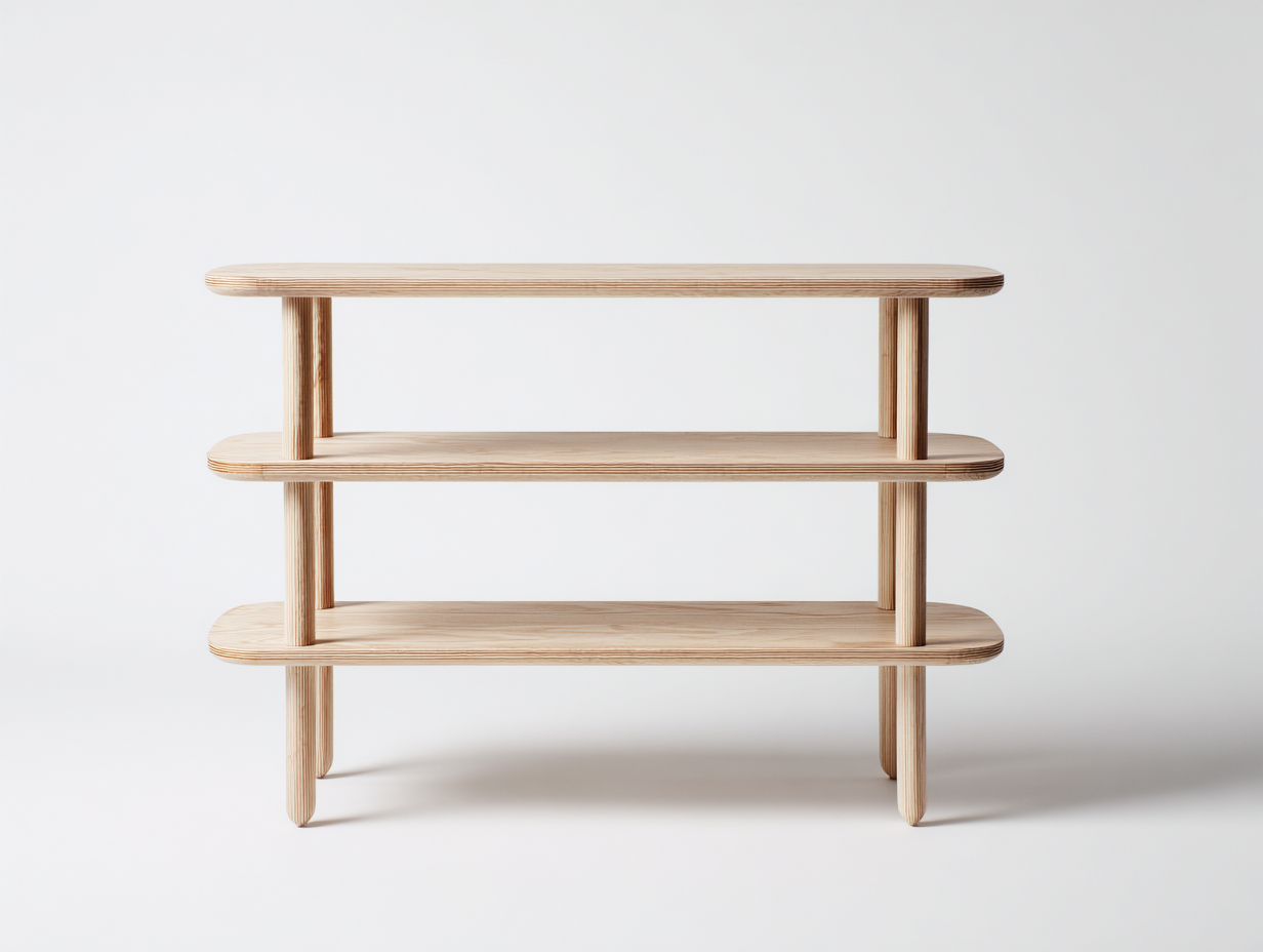 Consola abierta de madera contrachapada 105×34×79 cm – abedul claro – estructura de tres niveles para sala de estar-Fazeniadecor