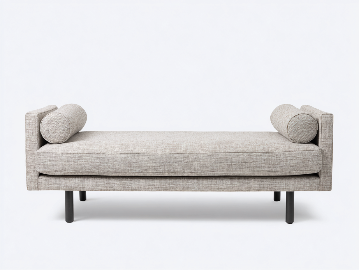 Sofá cama de día de tela texturizada 205×80×65 cm – beige grisáceo/negro – estilo minimalista para sala de estar-Fazeniadecor