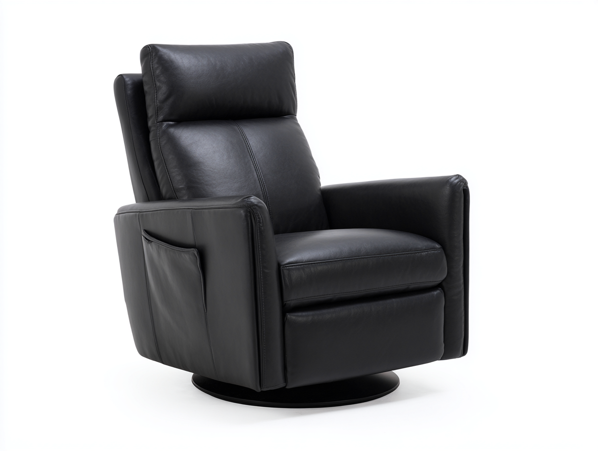 Sillón sofá giratorio de piel sintética 84×92×106 cm – negro – respaldo alto con bolsillo lateral para sala de estar-Fazeniadecor