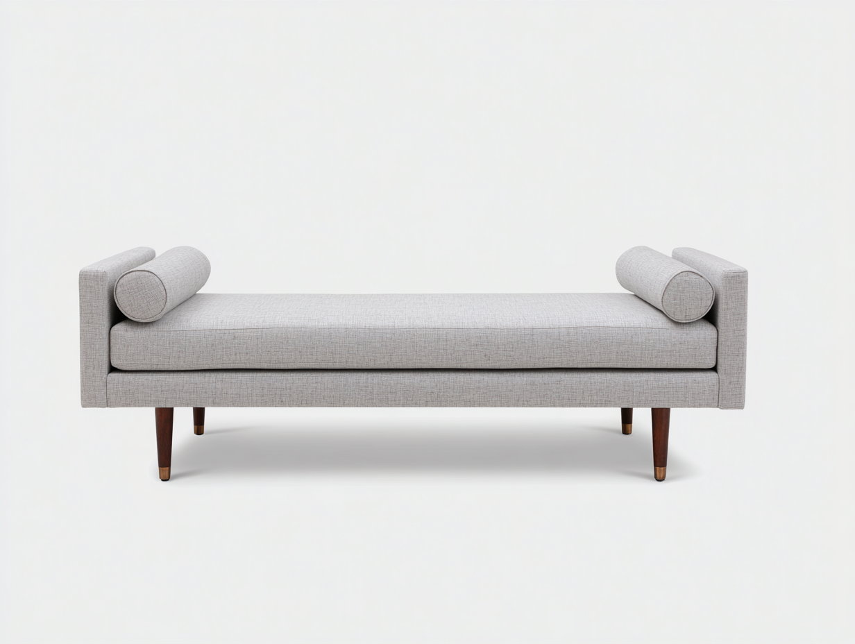 Sofá cama de día de tela 205×82×66 cm – gris claro/marrón nogal – base elevada de estilo nórdico-Fazeniadecor