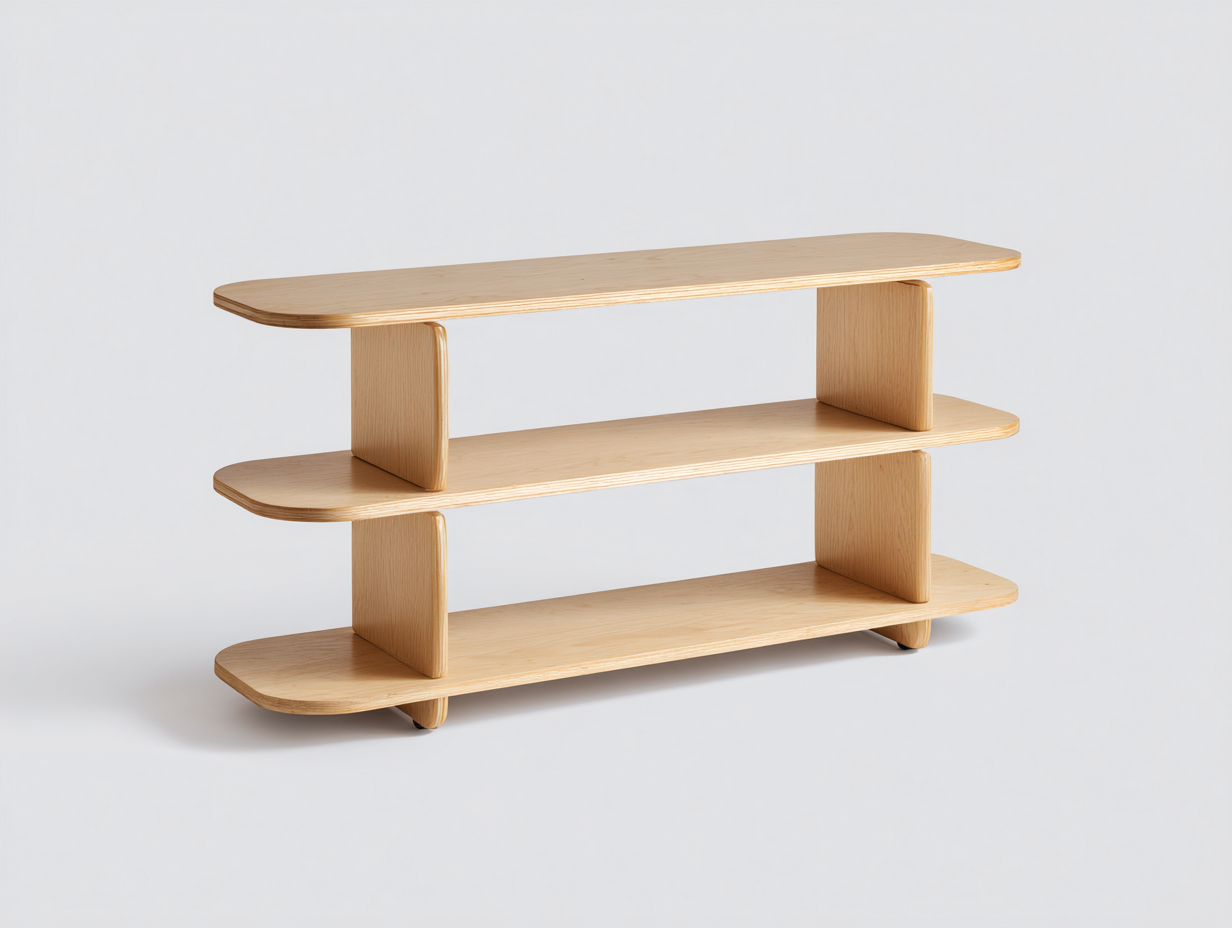 Consola de madera contrachapada 145×38×78 cm – madera natural – tres niveles abiertos para sala de estar-Fazeniadecor