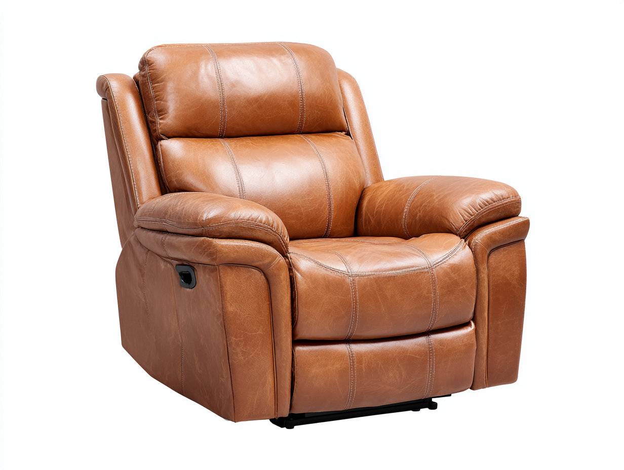 Sillón sofá reclinable de piel sintética 98×96×105 cm – marrón camel/negro – respaldo alto con reposapiés para sala de estar-Fazeniadecor