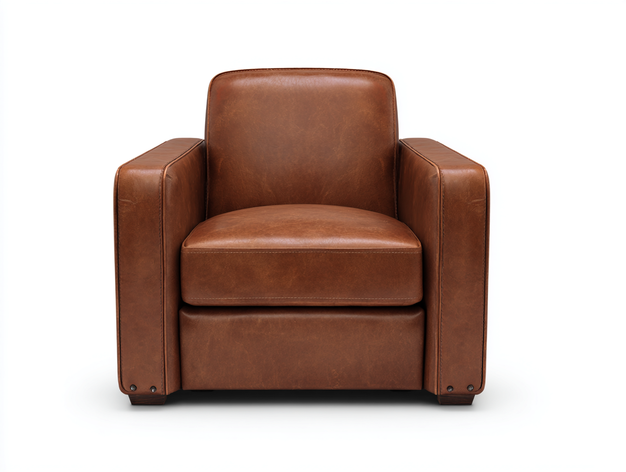 Sillón sofá tapizado efecto cuero 88×86×83 cm - marrón coñac - diseño cúbico para sala de estar-Fazeniadecor