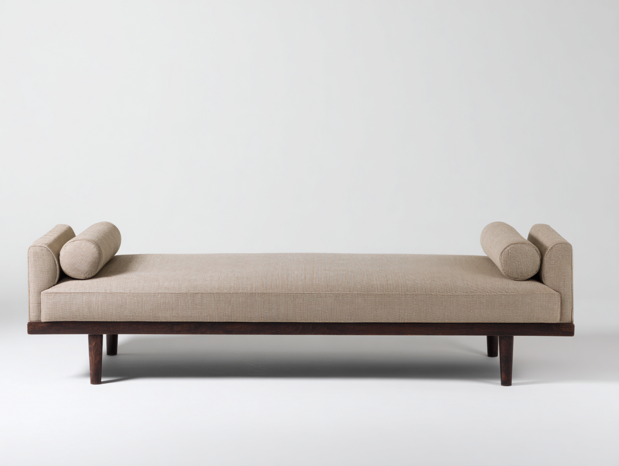 Sofá cama de día de tela y madera 200×80×66 cm – beige/marrón oscuro – estilo contemporáneo para sala de estar-Fazeniadecor