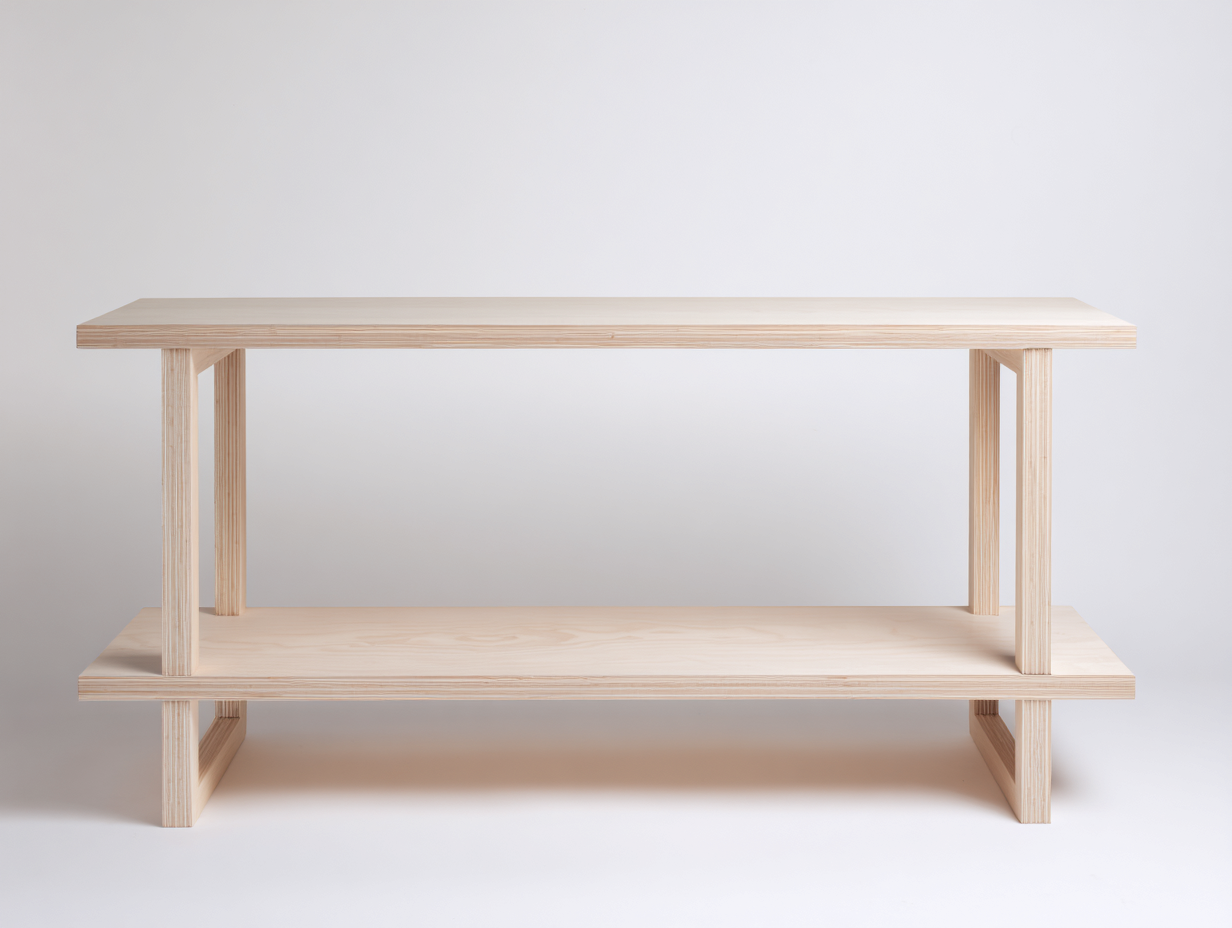 Consola de madera contrachapada 160×40×80 cm – madera natural – doble superficie abierta para sala de estar-Fazeniadecor