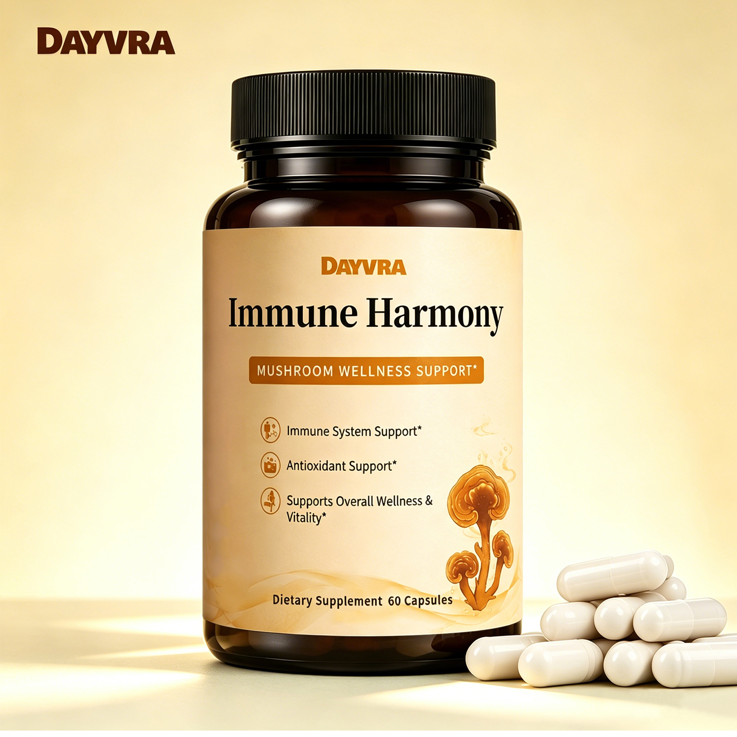 DAYVRA Immune Harmony | Reishi Mushroom Wellness – 60 Capsules