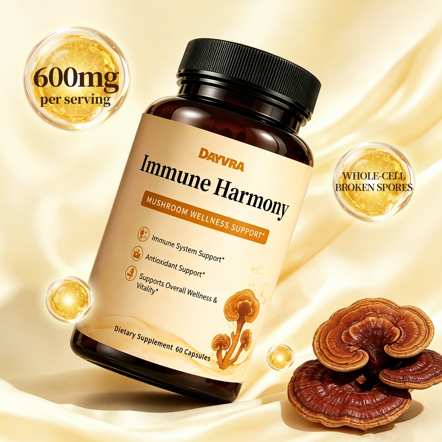 DAYVRA Immune Harmony | Reishi Mushroom Wellness – 60 Capsules