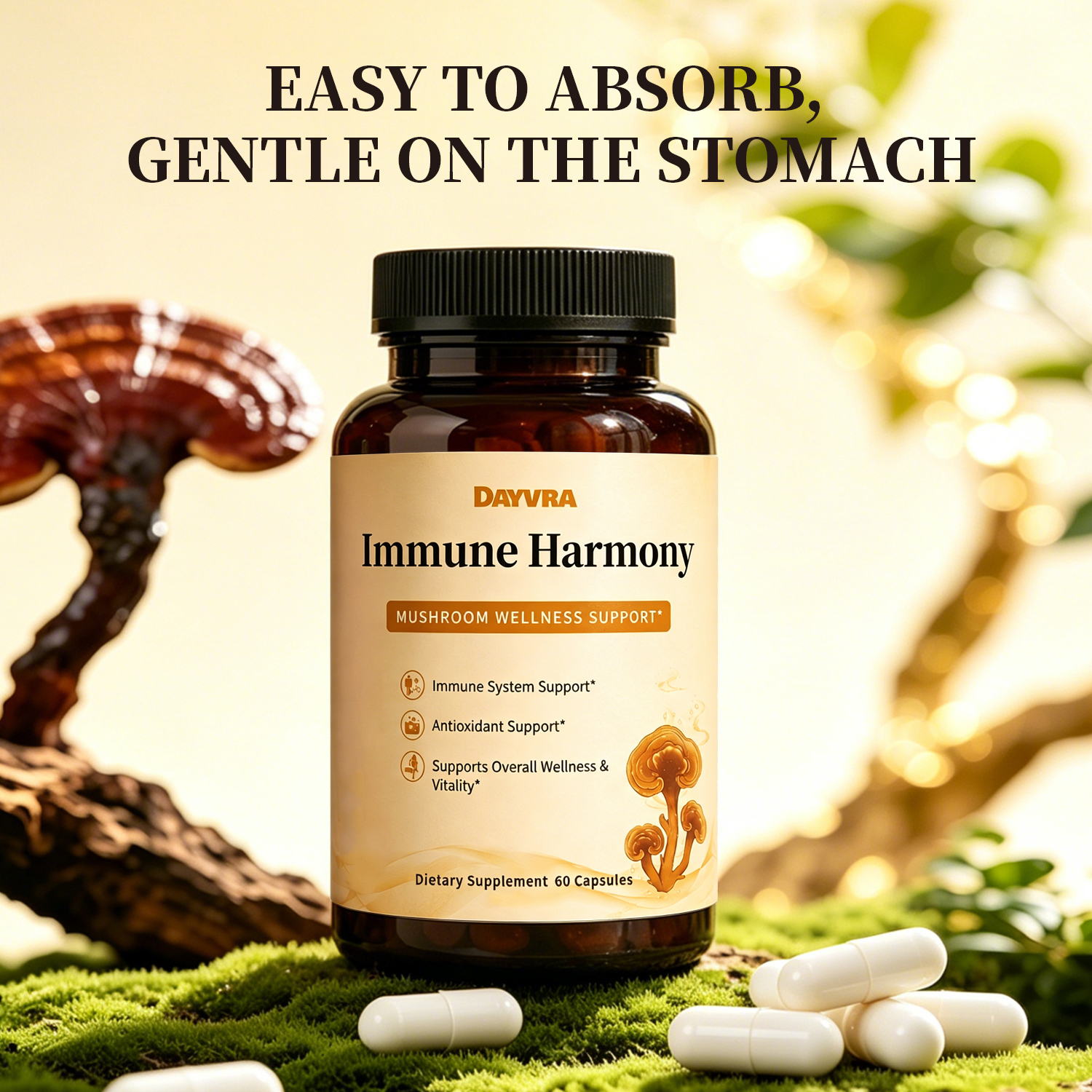 DAYVRA Immune Harmony | Reishi Mushroom Wellness – 60 Capsules