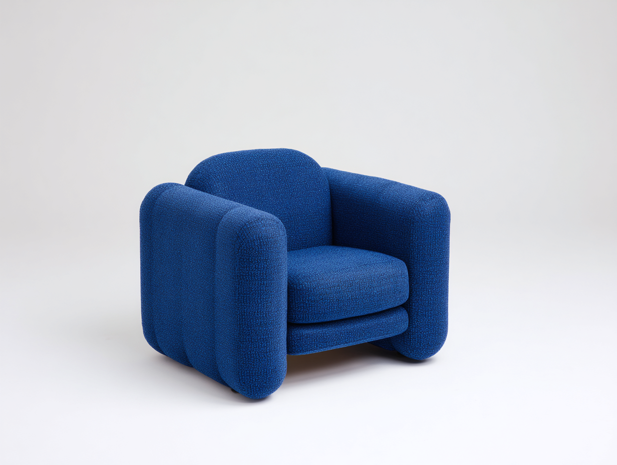 Sillón de tejido texturizado 86×84×76 cm - azul intenso - estructura acolchada de líneas curvas para sala de estar-Doluxystudio