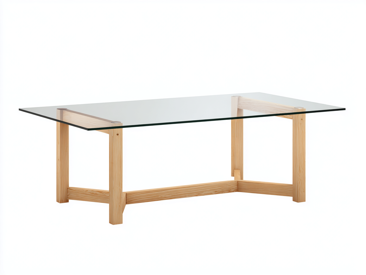 Mesa de centro de vidrio y madera 125×68×44 cm - transparente/madera clara - diseño abierto rectangular para sala de estar-Doluxystudio