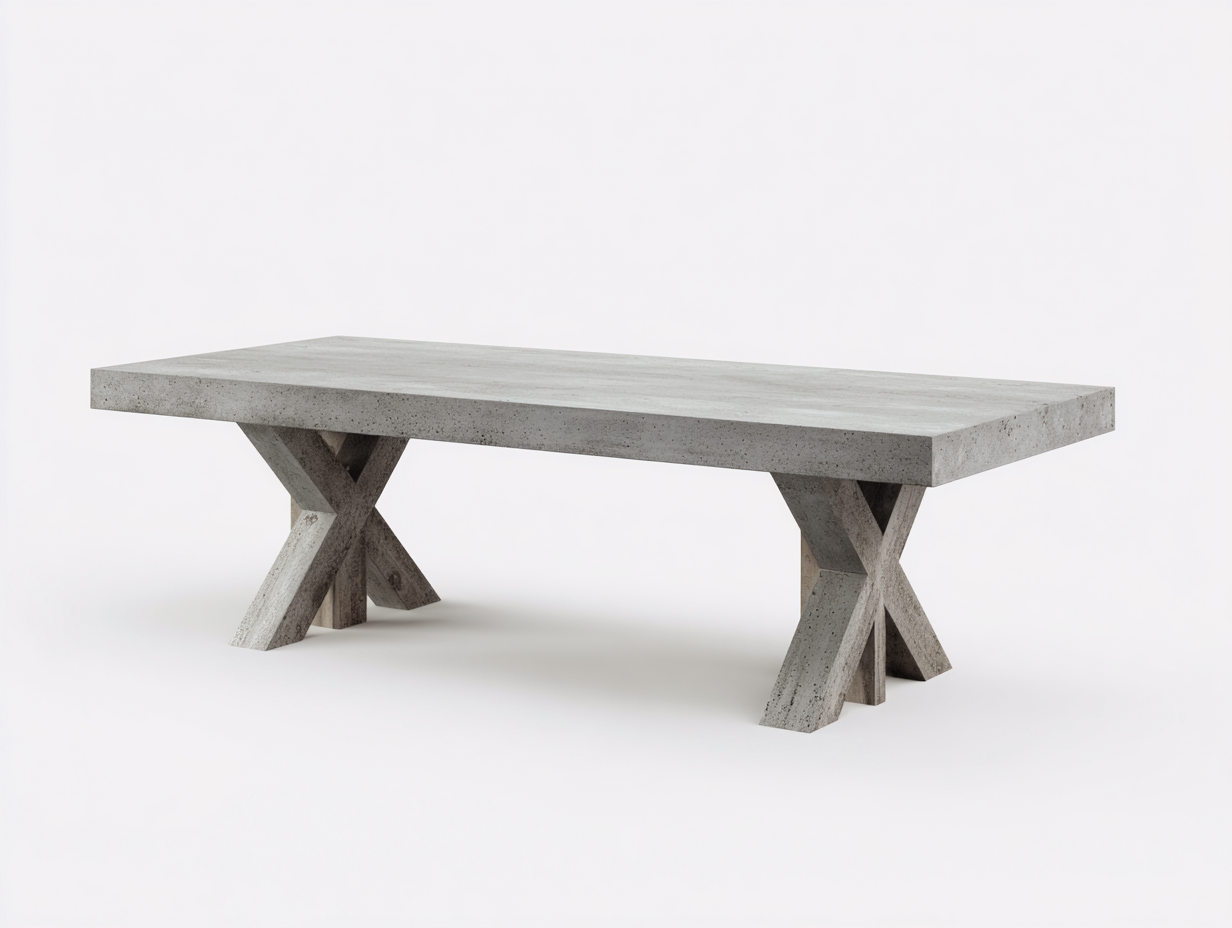 Mesa de comedor rectangular de hormigón 220×100×76 cm – gris cemento – base cruzada de estilo industrial-Doluxystudio