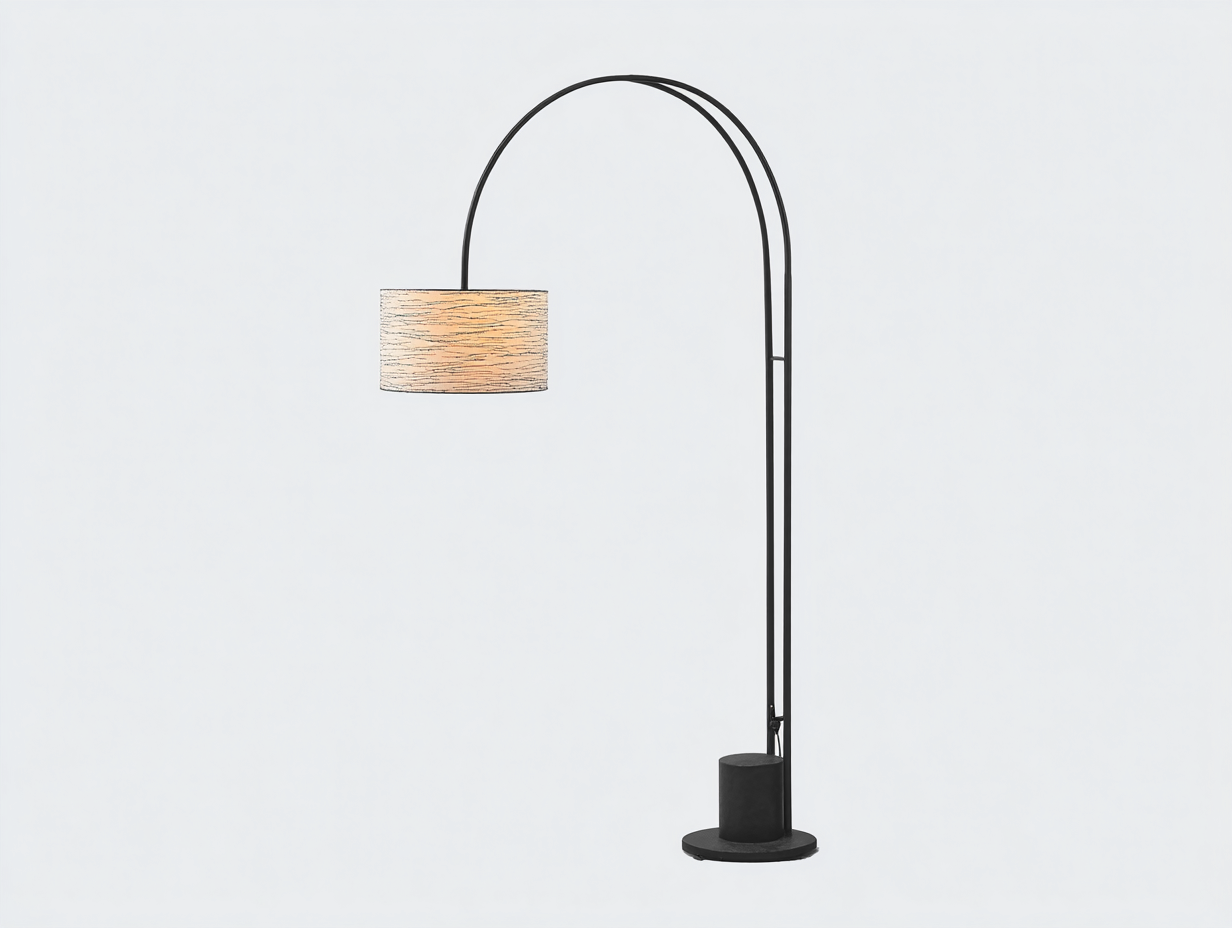 Lámpara de pie de arco alto 82×37×188 cm – negro/beige arena – pantalla cilíndrica suspendida para sala de estar-Doluxystudio