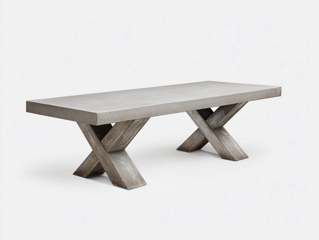Mesa de comedor de hormigón 210×95×75 cm – gris piedra – tablero grueso con soporte en X-Doluxystudio