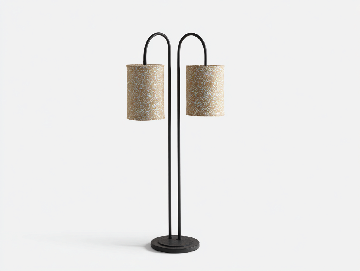 Lámpara de pie de dos luces 46×34×168 cm – negro/beige – pantallas textiles decorativas para sala de estar-Doluxystudio