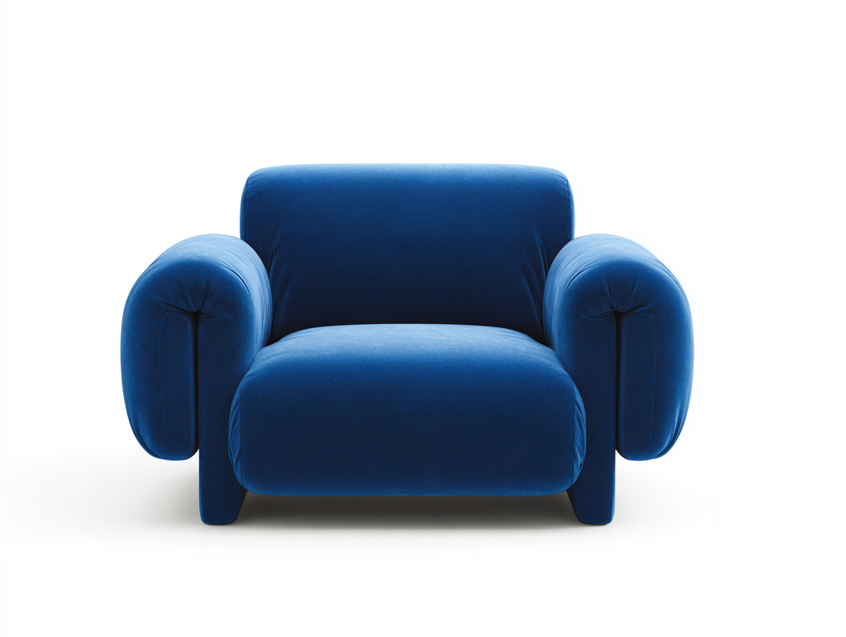 Sillón tapizado 95×92×82 cm – azul intenso – diseño acolchado de formas redondeadas para sala de estar-Doluxystudio