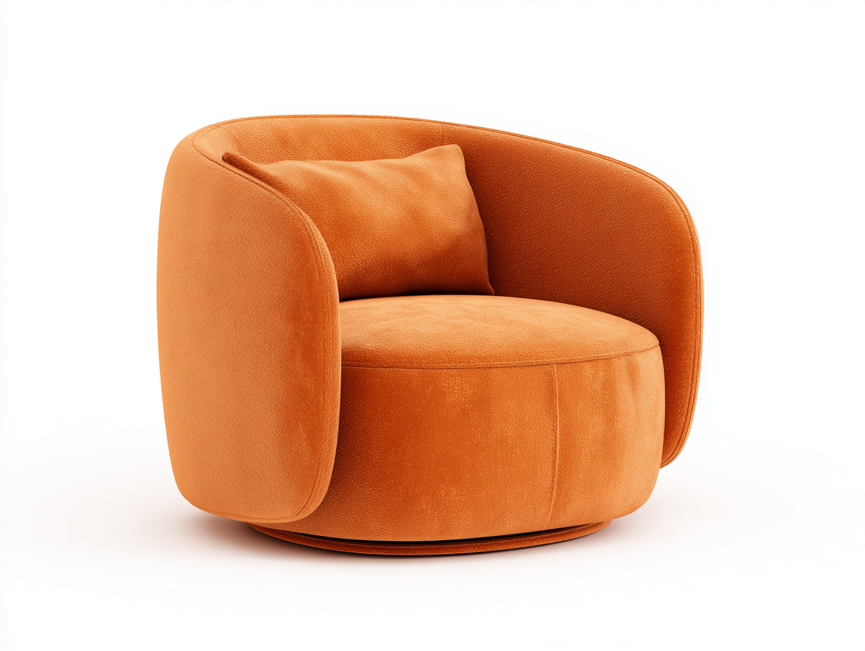 Sillón lounge giratorio de terciopelo 94×90×76 cm – naranja calabaza/negro – respaldo continuo de líneas suaves para sala de estar-Doluxystudio