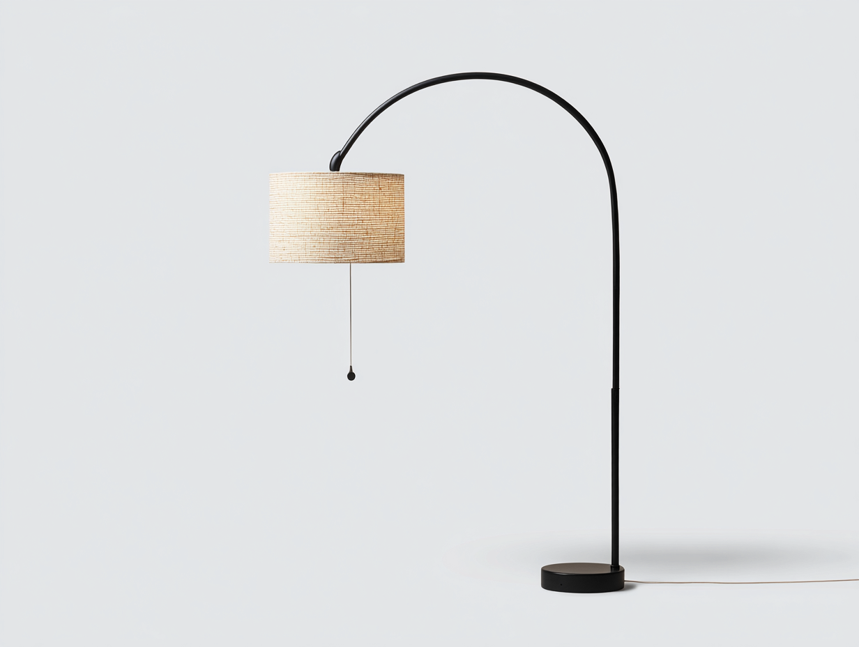 Lámpara de pie de metal con pantalla textil 145×40×185 cm - negro/beige natural - arco amplio con tirador para sala de estar-Doluxystudio