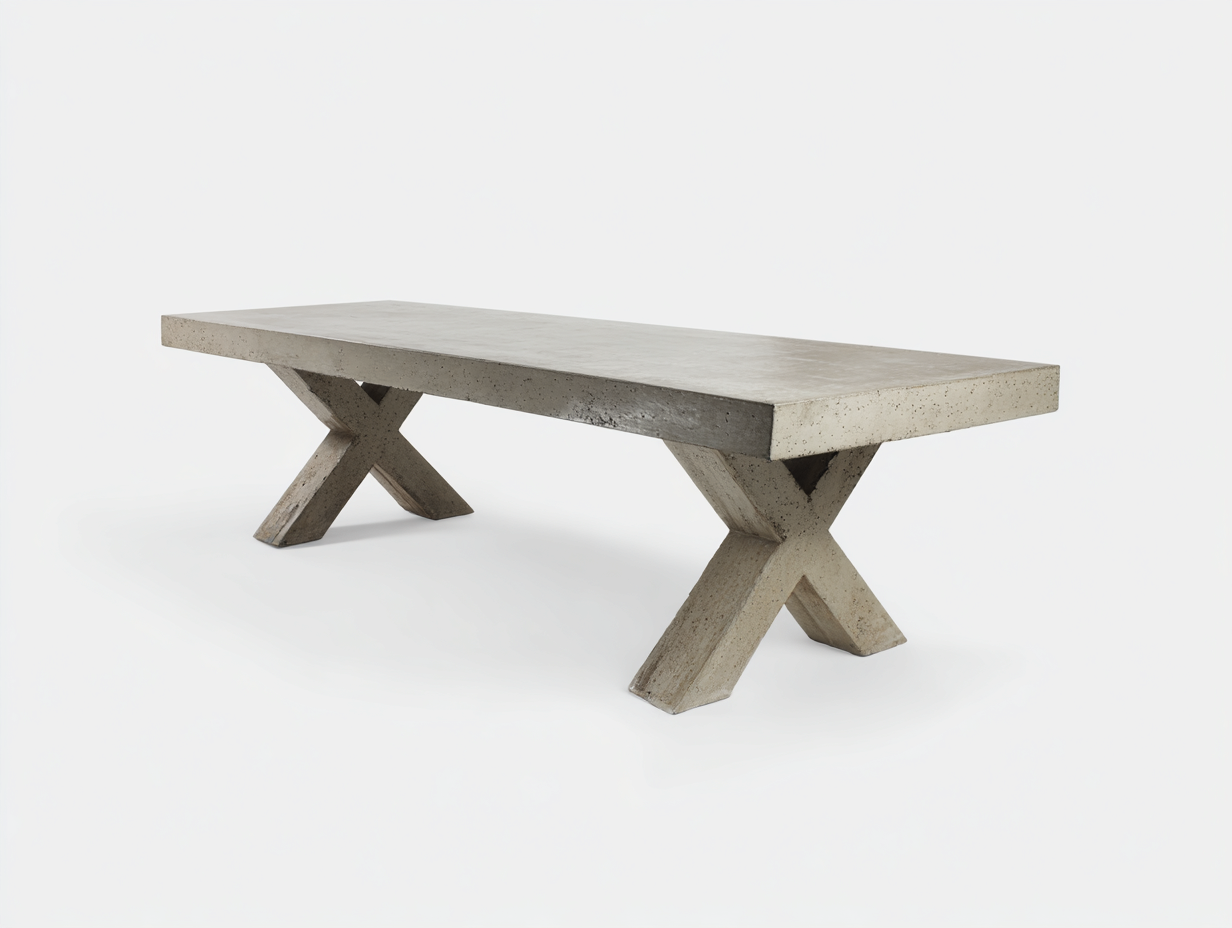 Mesa de comedor efecto cemento 200×95×76 cm - gris piedra - con base en X para comedor-Doluxystudio