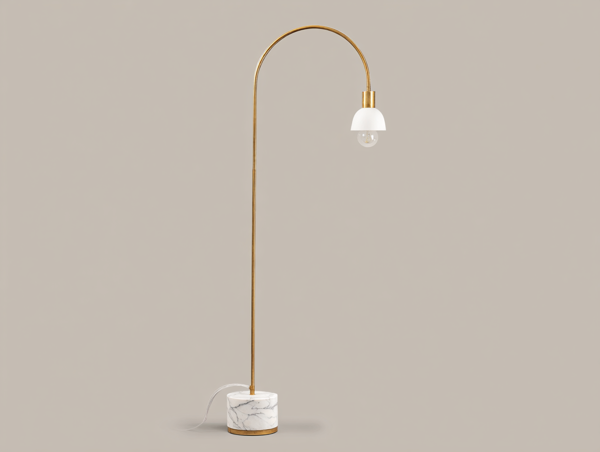 Lámpara de pie de metal y mármol 48×32×170 cm – dorado/blanco/mármol blanco – arco alto decorativo para sala de estar-Doluxystudio