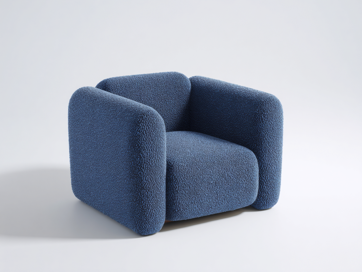 Sillón tapizado en tejido bouclé 94×90×76 cm – azul marino – brazos acolchados y diseño compacto para sala de estar-Doluxystudio