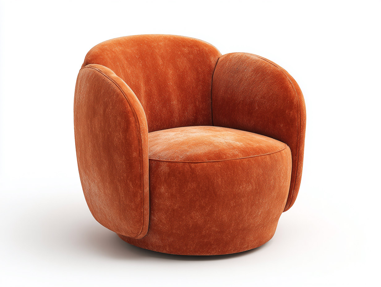 Sillón giratorio tapizado en terciopelo 92×88×78 cm – naranja óxido/negro – diseño envolvente curvo para sala de estar-Doluxystudio