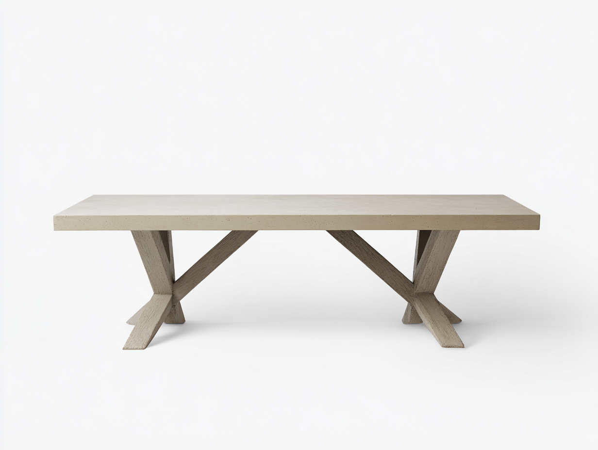 Mesa de comedor de composite mineral 210×95×76 cm - beige piedra - base geométrica cruzada para comedor-Doluxystudio