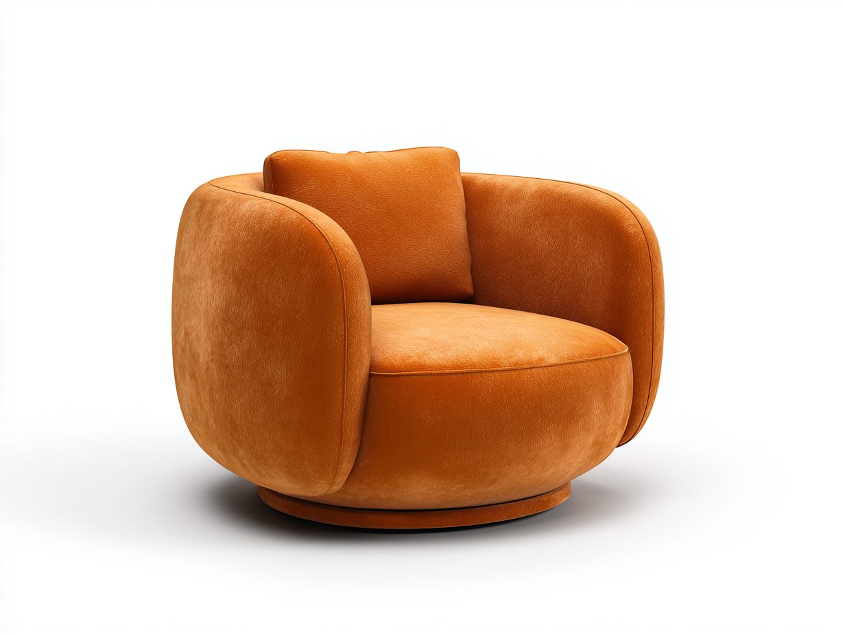 Sillón tapizado de tejido suave 95×88×78 cm - naranja quemado - forma redondeada para sala de estar-Doluxystudio