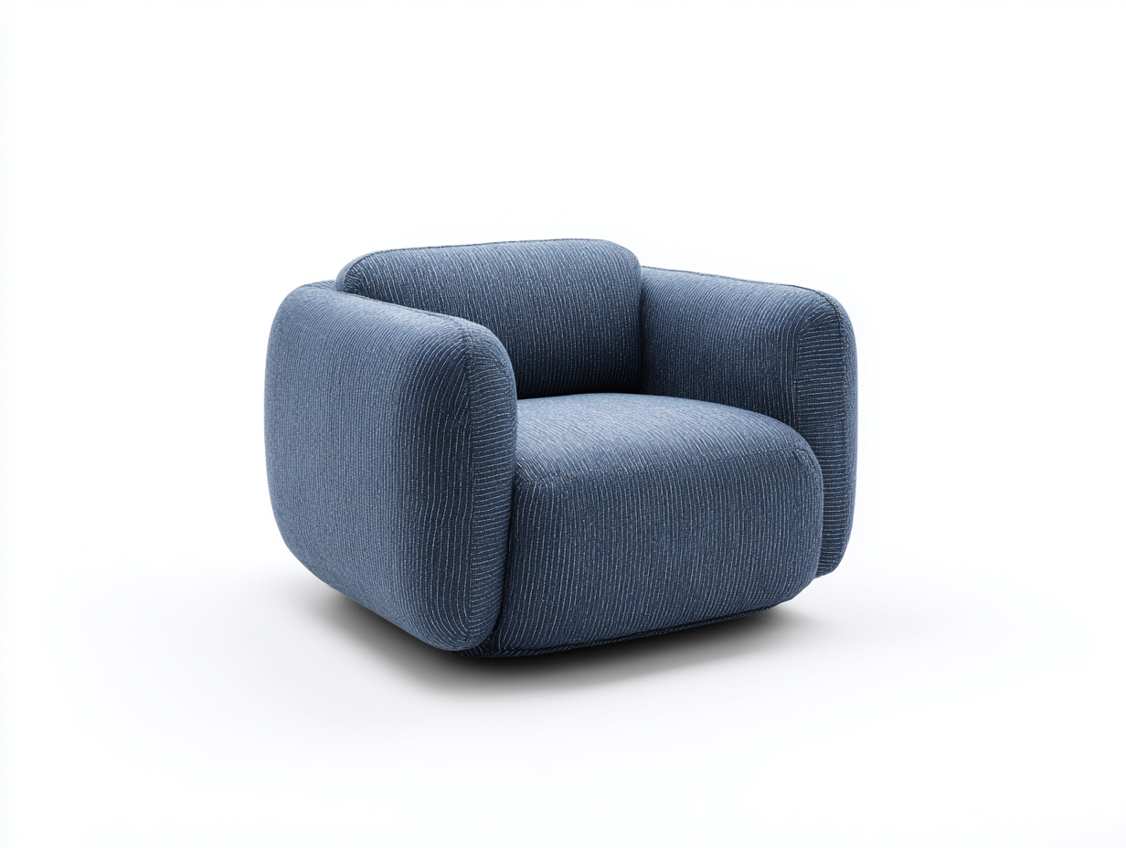 Sillón lounge de tela texturizada 96×91×74 cm – azul índigo – formas redondeadas y asiento profundo para sala de estar-Doluxystudio
